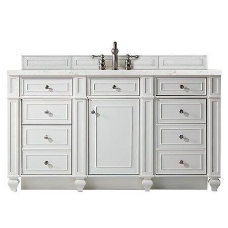 James Martin Vanities Bristol 60in Single Vanity, Bright White w/ 3 CM Eternal Jasmine Pearl Quartz Top 157-V60S-BW-3EJP